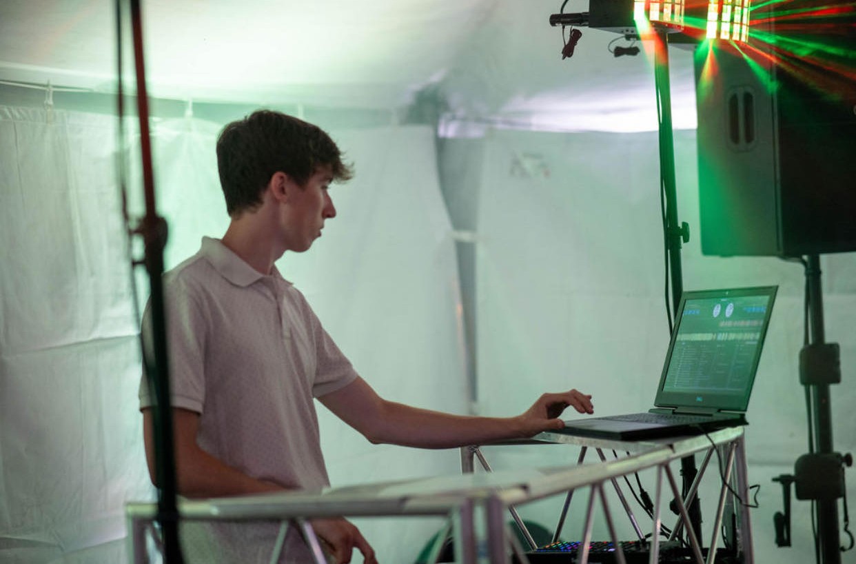 Wedding DJ setup in Appleton Wisconsin with lighting and dance floor